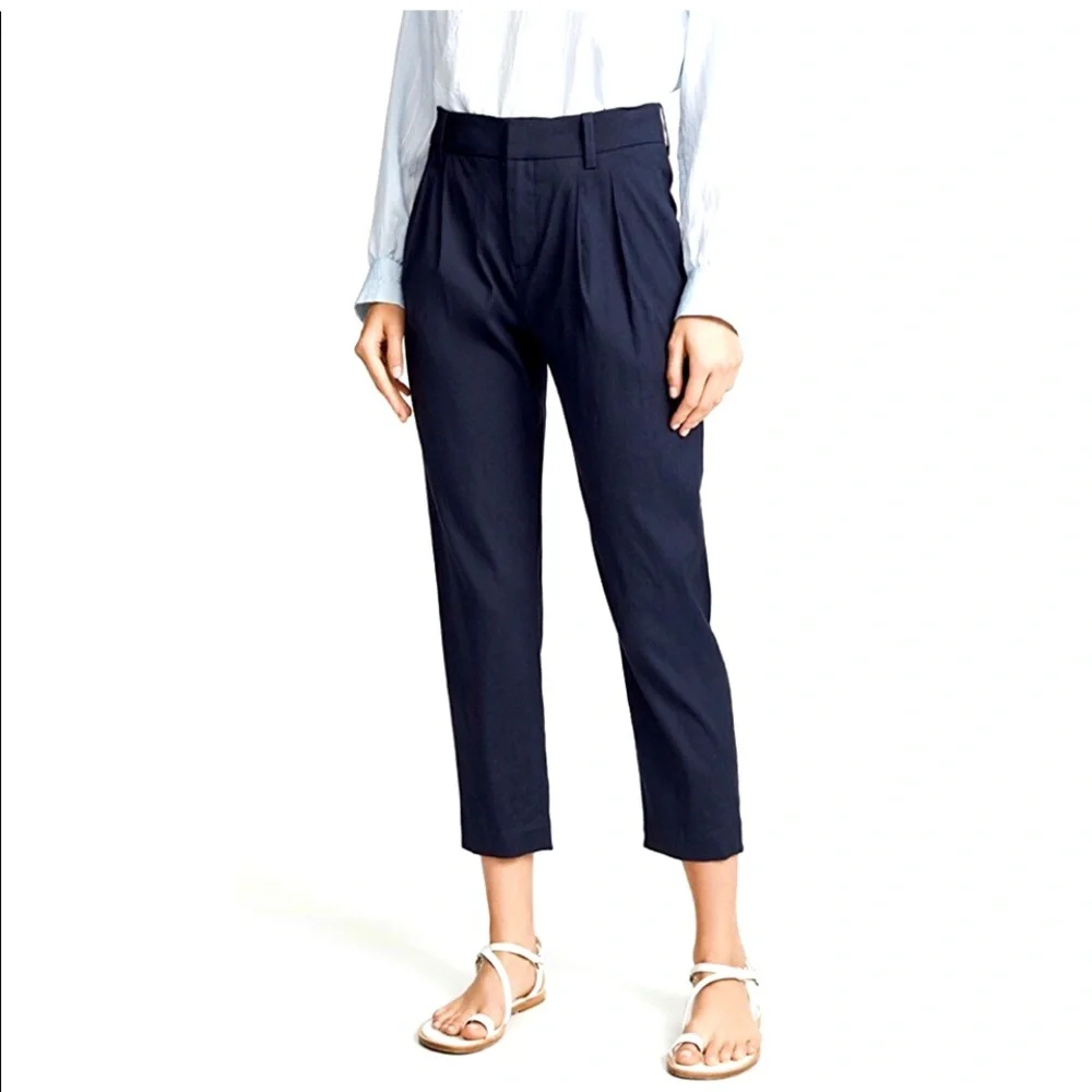 VINCE Navy Linen Cropped Tapered‎ Ankle Business Casual Pants Size 4